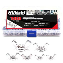 Hilitchi 100-Pcs M3 M4 M5 M6 M8 M10 Wingnut Butterfly Wing Nuts Assortment Kit, 304 Stainless Steel