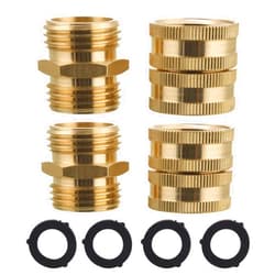 M MINGLE Garden Hose Adapter, Male to Male, Female to Female, 3/4 Inch Brass Connector, 4-Pack with Extra 4 Washers