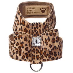 Susan Lanci Designs Premium Ultrasuede Big Bow Tinkie Harness, Cheetah, X-Small