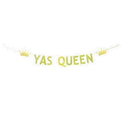 TENNYCHAOR Yas Queen Banner,Yas Queen Bunting Sign,Crown Lady Club Decor,Women Empowerment Birthday Bachelorette Bridal Shower Party Decorations.