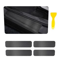 SSNNUU 4PCS Car Door Sill Protector with Scraper,Carbon Fiber Car Door Protector Edge Guards for Front Rear Door Sills,Universal Anti-Scratch Car Door Threshold Strips (4D Black)
