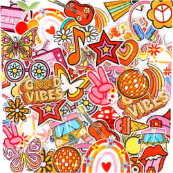 AUGSUN 60pcs Hippie Embroidered Patches Random Assorted Styles Hippie Theme Iron on Patches for Girls, Wonmen DIY Sew Applique Repair Patch Cute Sew on Patches for Backpacks Pants Clothes Jeans