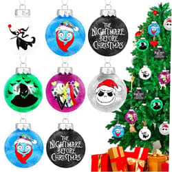 STUMEN 12PCS Nightmare Before Christmas Ball Ornaments - Glitter Christmas Tree Decorations, 2.36'' Halloween Ornaments for Tree, Holiday Hanging Balls Baubles for Home Party Supplies