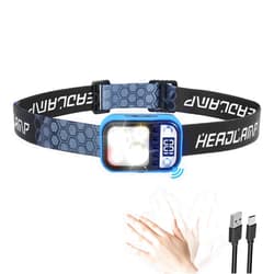 WSSBOND LED Rechargeable Headlamp with LCD Display, Ultra-Light 3 Colors Headlamp with Motion Sensor, White Red Warm Light, 1.7oz 5 Modes Waterproof Headlights for Outdoor Camping Hiking Emergency