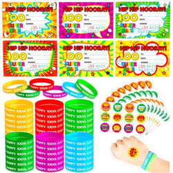 gisgfim 504 Pcs 100 days of school Awards Set Happy 100th Day Bracelets Wristbands Hooray 100 Days Stickers and 100th Day Smarter Greeting Cards for School Supply Decor Student Rewards