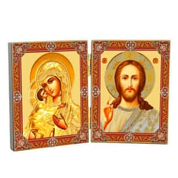Needzo Catholic Orthodox Christian Madonna and Child Icon Virgin Mary Christ Jesus in Gold Diptych, For Traveling or Home Display 3 1/4 Inch Tall