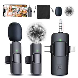 PQRQP 3 in 1 Professional Wireless Lavalier Microphone for iPhone, Android, Camera, Wireless Mini Microphones, Crystal Clear Sound Quality for Recording, Live Streaming, YouTube, TikTok, Elegant Black