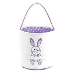 DIRUQSD 1 Pack Easter Bunny Basket Egg Bags for Kids,Easter Burlap Tote Egg Bags Gift Baskets,Easter Egg Hunt Basket with Handle,Canvas Fluffy Tails Rabbit Bags Buckets for Kids Easter Party Decoration