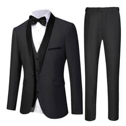 LiveZou Mens Tuxedo Slim Fit Wedding Business Suits for Groom Groomsmen 3 Pieces Dinner Jacket Vest Pants Set for Men