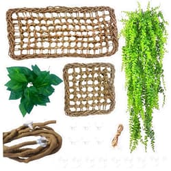 MUYG Bearded Dragon Tank Hammock,Natural Seagrass Reptile Lounger Hammocks Decor Flexible Leaves Jungle Climber Vines Habitat Accessories for Lizard Chameleon Gecko Snakes(5 PCS)