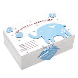 Soaoo 3D Wooden Baby Boys Memories Keepsake Box Baby Girls Elephant First Keepsake Box New Parent Newborn Baptismal Birthday Gift for Mementos 11.81'' x 7.87'' x 3.94''(Blue)