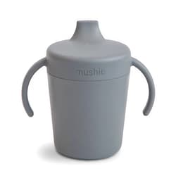 mushie Trainer Sippy Cup | Made in Denmark | Leak Resistant Twist-Off Lid & Handles | 6 Months + (Smoke)