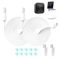 JJMASEE 10FT L-Shaped Connector Power Extension Cable with Charger for Wyze Cam Pan V3, Blink Outdoor (3rd Gen) Camera, Flat Charging Power Cord with Adapter (Not for Wyze Cam V3), White, 2Pack