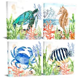 LyerArtork Ocean Animals Canvas Wall Art Sea Turtle Fish Pictures Bathroom Wall Decor Watercolor Blue Crab Seahorse Printed Pictures Artwork Modern Home Decoration for Kids Bedroom Ready to Hang 12