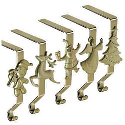 BANRIN Christmas Stocking Holder for Mantle Set of 5, Reusable Christmas Stocking Hooks, No-Damage Xmas Hanger for Fireplace mantle Grip Stand Christmas Decoration Ornaments Hanging Sliver Shelf Floor