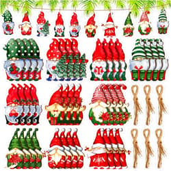 Jetec Gnome Wooden Ornament Gnome Hanging Ornaments Christmas Handmade Decoration Elf Santa Doll Wooden Hanging Craft Ornaments for Xmas Tree Decor Holiday Party (Cute Style, 40 Pieces)