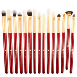 DUcare Eye Makeup Brushes 15pcs Red Eyeshadow Makeup Brushes Set with Soft Synthetic Hairs & Real Wood Handle for Eyeshadow, Eyebrow, Eyeliner, Blending