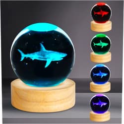PYMIN3D 3D Shark Crystal Ball Night Light 2.4in Shark Figurines Decor Table Lamp with 16 Colors Change Shark Stuff for Room Birthday Christmas Shark Toys Gifts for Kids Friends Women Shark Lovers