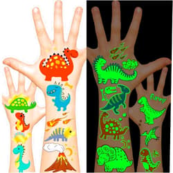 Leesgel Dinosaur Temporary Tattoos for Kids, Dinosaur Stickers, Dinosaur Birthday Party Supplies Decorations (37 Styles Glow + Metallic Glitter)