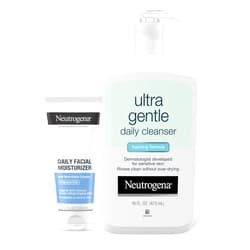 Neutrogena Ultra Gentle Daily Foaming Facial Cleanser, 16 fl. oz, Daily Facial Moisturizer, 3.4 fl. oz, Non-Comedogenic Skincare for Sensitive Skin, 2 Items