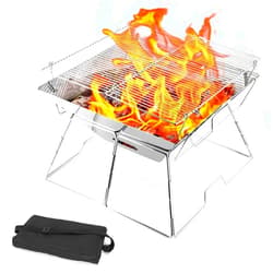 Odoland Folding Campfire Grill, 304 Stainless Steel Grate Barbeque Grill, Portable Camping Grill with Legs for Picnics, Backpacking, Outdoor with Carrying Bag and Kitchen Tongs