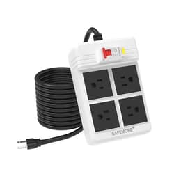 SAFEMORE GFCI Power Strips with 9.84 FT Heavy Duty Extension Cord, 4 Gang Sockets 15A Fused SAFEMORE Power Strip 1875J with 30mA RCBO Leakage Protection, for Workshop Garage RV Indoor (White)