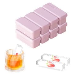YARRAMATE 2 Pack Silicone Ice Cube Tray with Lid for Freezer, Premium Stackable Large Ice Cube Molds for Whiskey, Cocktails, Rectangle Silicone Molds for Soup, Butter, Baking,Easy Release(Purple)