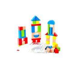 Hape Maple Wood Kids Building Blocks Stacking Wooden Block Educational Toy Set for Toddlers, 50 Brightly Colored Pieces in Assorted Shapes and Sizes