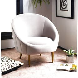 Safavieh Couture Home Razia Retro Glam Pale Taupe Velvet Channel Tufted Tub Chair