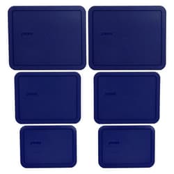 Pyrex (2) 7212-PC 11-Cup, (2) 7211-PC 6-Cup, and (2) 7210-PC 3-Cup Blue Plastic Storage Lids, Made in the USA