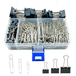 DXMWWTP 340 PCS Paper Clips and Binder Clips Assorted Sizes, Large Medium Small Silver Paperclips&Black Binder Clip Set for Home&School&Office Document Organizing,Supplies Desk Essentials in Container