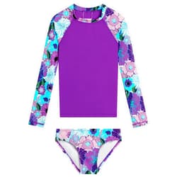 Kanu Surf Girls Long Sleeve Rashguard UPF 50 Two Piece Swim Set