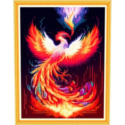 Dimensean Stamped Cross Stitch Kits Full Range of Embroidery Patterns Starter Kits for Beginners Adult or Kids DIY Cross Stitches Needlepoint Kits 11CT-Fire Phoenix 15.7x19.7 inch