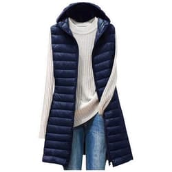 ABOUTYES Women Puffer Vest Winter Oversize Long Coat Zip Up Lightweight Quilted Jackets Hooded Sleeveless Warm Vest Plus Size