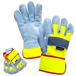 SAFE HANDLER Reflect Pro Rigger Gloves | High Vis Work Gloves for Men & Women, Reflective, Leather Palm and Fingertips, OSFM, 3 Pairs (6 gloves)