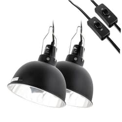 CAVACHEW 2 Pack Reptile Light Fixture, 8.5in Deep Dome Reptile Lamp Fixture, Optical Reflection Cover, Separate Switche & Hook, Terrarium Light Fixture for Reptile Heat Basking UVB Bulbs, 150W, Black