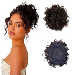 Fannace Messy Bun Hair Piece Drawstring Ponytail Extensions for Black Women Synthetic Loose Wave Large Curly Ponytail Extension Clip on Hair Bun Hair Pieces for Women Daily Use -Black Brown (2#)