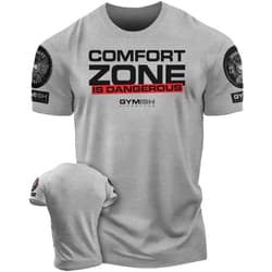 Gymish Lifestyle Comfort Zone is Dangerous Inspirational Workout Lifting Tshirt for Men (SM, Comfort Zone Grey)
