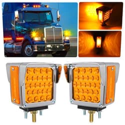 Gonice LED Square Pedestal Truck Lights - 2PCS 52-LED Dual Face Amber Turn Signals with Chrome Visors, 3-Stud Mount, DOT Compliant for Freightliner, Kenworth, Mack, Western Star
