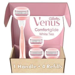 Gillette Venus ComfortGlide Razors for Women, 1 Venus Razor, 4 Razor Blade Refills, White Tea Scented Gel Bars