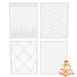 Suxgumoe Cake Decoration Stencils, 4 Pcs Cake Embossing Stencil Wheat Spike Lace Border Mould Buttercream Flowers Cake Templates for Cookies Fondant Dessert Cake Deocration DIY Tool