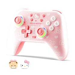 Kuitmor Pink Switch Controller,Hello Kitty Hall Effect Controllers Wireless for Switch 2/1/OLED/Lite,PC,Android,iOS | Bluetooth + Wired,1000mAh Battery,6-Axis Gyro,Dual Vibration,RGB Breathing Light