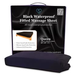 EROTICGEL Black Massage Fitted Sheet Queen, 60″ x 80″ +14″ (152cm x 203cm +35cm) - Waterproof Mattress Cover for Massage - Oil, Water-Based, Silicone Safe, Waterproof Massage Sheet