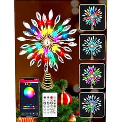LEDLightsWorld Christmas Tree Topper Star, 12.2 Inches 20LEDs Diamond Christmas Tree Topper Lighted with Remote & APP, USB Powered Multicolour Lighted Treetop Decorate to Christmas Trees for Holiday, Party, Indoor