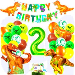 Cobesyood Dinosaur Party Supplies for 2 Year Olds,Dinosaur Foil Balloons Set Dinosaur Birthday Party Decorations Kit Foil Balloons,Banner,Cake Toppers for Boys Girls Birthday Party