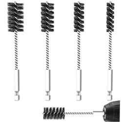 Hicarer 4 Pcs Stainless Steel Wire Brush for Drill Bore Brush Set with Hex Shank Handle Wire Brushes for Drill Ports Tubes Bearings Cleaning Parts Attachments and More, 3/8'', 1/2'', 3/4'', 7/8''