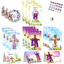 Blulu 48 Sets Easter Greeting Cards He Is Risen Religious Cards 6 x 8'' with Envelopes and Stickers Spring Jesus Cross Inspiring Bible Alleluia Cards for Christians Party Favors