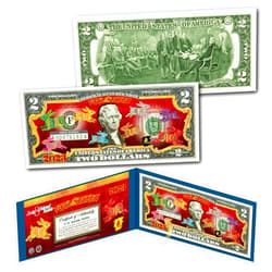 Merrick Mint 2023 Chinese Lunar New Year of The Rabbit Polychromatic 8 Colorized Rabbits Uncirculated Two Dollar Bill Special Edition Collectible Blue Folio & Red Envelope