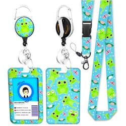 GIANCOMICS Frog Lanyards for Id Badges, Cute Badge Reel Heavy Duty with Carabiner Clip, Fashionable ID Badge Holder with Breakaway Lanyard, Teacher Nurse Office Christmas Gifts
