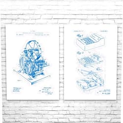 Patent Earth Calculator Patent Prints Set of 2 (8x10), Accountant Gift, Calculator Wall Art, Math Teacher Gift, Calculator Blueprint Blue & White